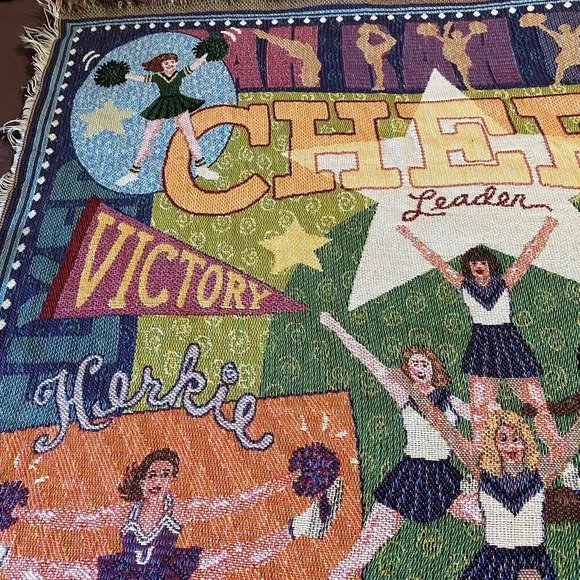 VTG Tapestry Blanket Woven Throw Cheer Fringe 45”x53”Cheerleading Cottagecore - Picture 4 of 7